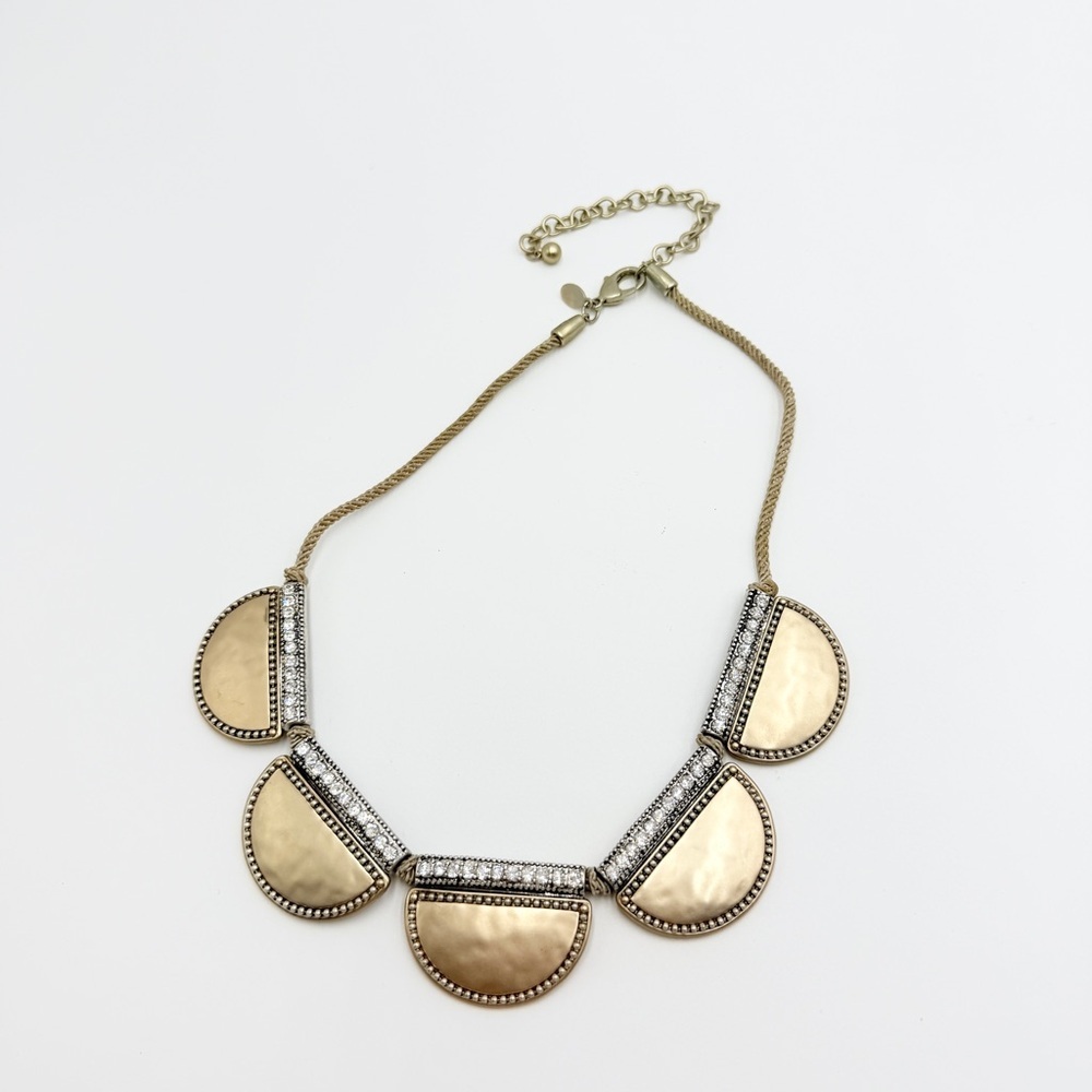 Chico’s Brushed Gold Rhinestone Statement Necklace Rope Chain Bib - Picture 3 of 12